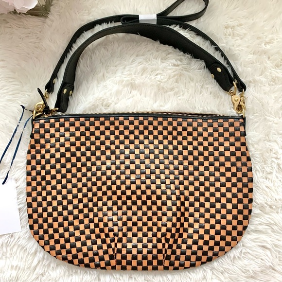 Clare V. Moyen Messenger Bag Woven Check Leather NEW - Picture 11 of 16